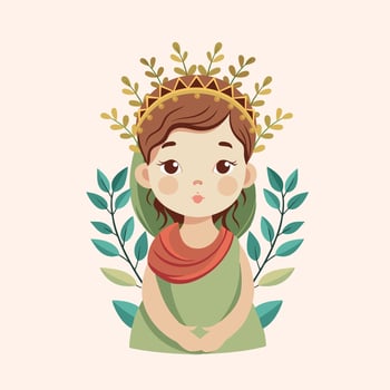 A cartoon girl wearing a crown and holding a leaf vector