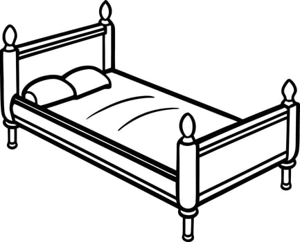 Ornate wooden bed with pillows and bedding, isolated vector