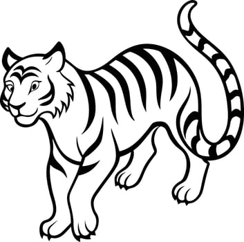 Graphic illustration of a tiger in motion, isolated vector