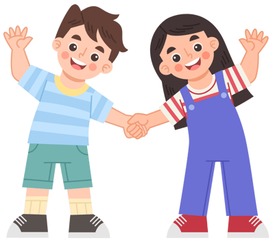 Illustration of boy and girl greeting png