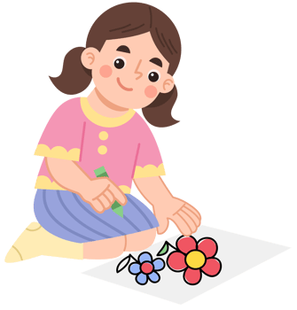 Illustration of Girl Drawing Flowers png
