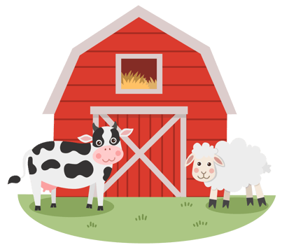 Illustration of Cows and Sheep in Front of a Pen png