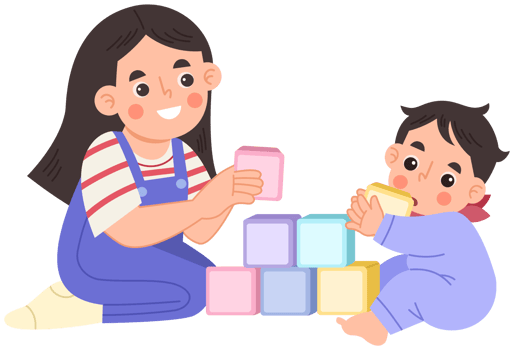 Illustration of Children Playing with Stacking Blocks png