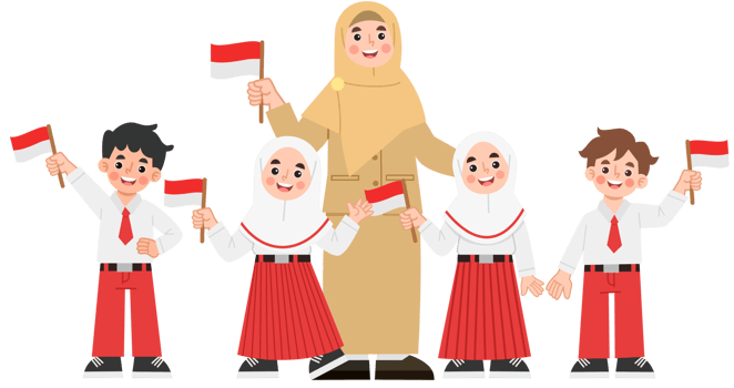 Illustration of Teacher and Students with Indonesian Flags png