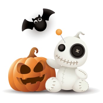 Halloween ghost, pumpkin, and bat illustration vector