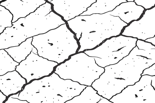 Cracked Surface Texture Black Lines on White Background with Small Black Spots vector