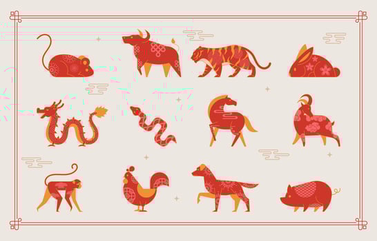 Asian zodiac animal illustrations vector