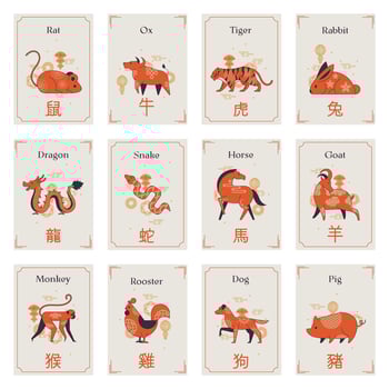 trendy chinese zodiac collection with orange color vector
