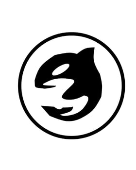 Abstract tribal-style animal head inside a bold circle, featuring dynamic black shapes that resemble a fierce beast or mythical creature. vector