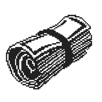 Rolled newspaper bundle in pixel art monochrome black and white retro digital print media concept illustration vector