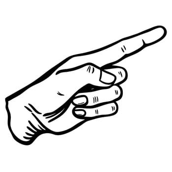 Human hand pointing right outline sketch showing detailed male finger gesture, communication, instruction, direction concept vector