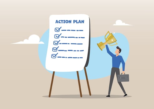 Action plan with checklist and trophy vector