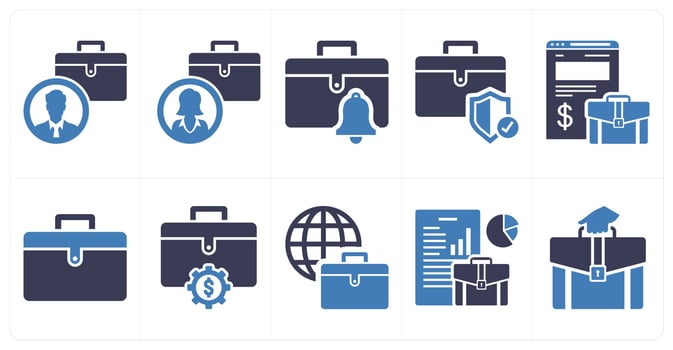 A set of 10 mix icons as businessman, business woman, business alert in blue color vector