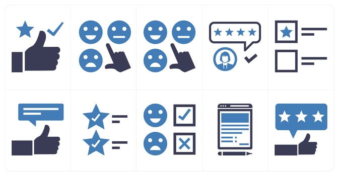 A set of 10 mix icons as appreciation, emoji feedback, feedback in blue color vector