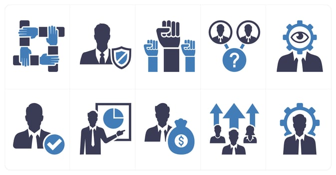 A set of 10 mix icons as teamwork, user security, vacancy in blue color vector