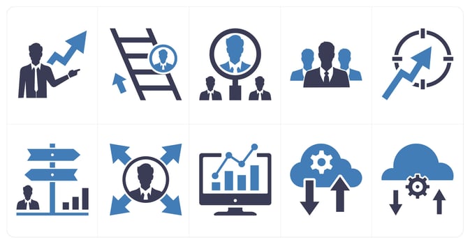 A set of 10 mix icons as career growth, career ladder, candidate search in blue color vector