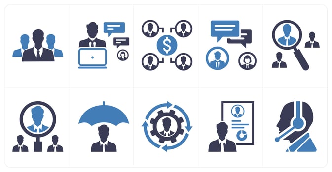 A set of 10 mix icons as businessman, business communication, funding in blue color vector