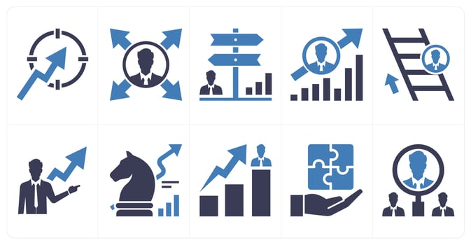 A set of 10 mix icons as career target, business opportunity, career opportunity in blue color vector