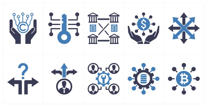 A set of 10 mix icons as digital content copyright protection, digital key in blue color vector
