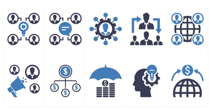 A set of 10 mix icons as idea collaboration, group chat, human resource in blue color vector