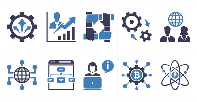 A set of 10 mix icons as opportunity management, personal development, our team in blue color vector