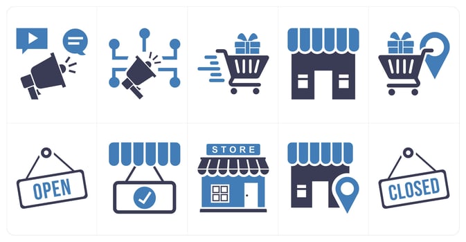 A set of 10 mix icons as social campaign, seo promotion, shopping cart in blue color vector
