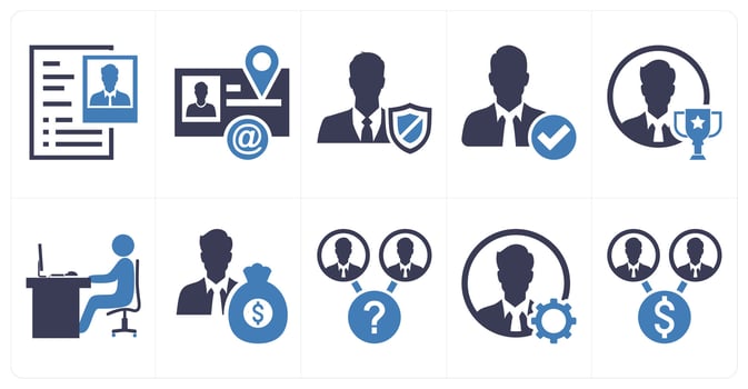 A set of 10 mix icons as user profile, visiting card, user security in blue color vector
