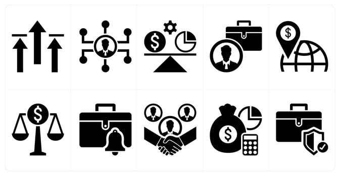 A set of 10 mix icons as breaking limits, business connectivity, budget balance in black color vector