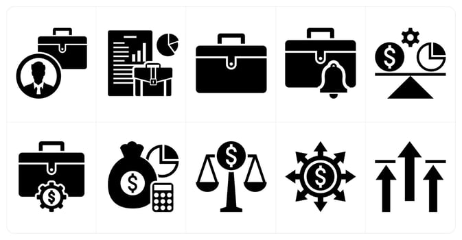 A set of 10 mix icons as businessman, business audit, business bag in black color vector