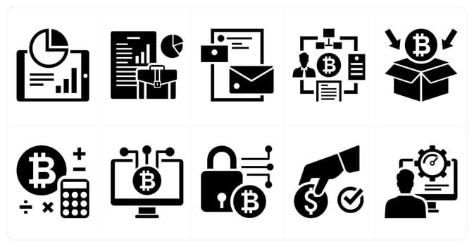 A set of 10 mix icons as business intelligence, business audit, brainding in black color vector