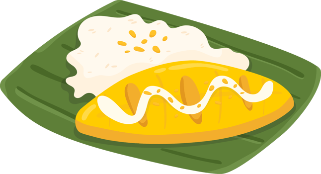 Illustration of Mango Sticky Rice on Banana Leaf png