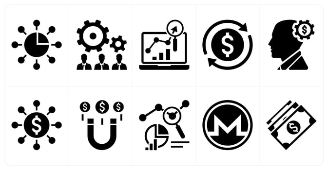 A set of 10 mix icons as marketing skills, management, marketing research in black color vector
