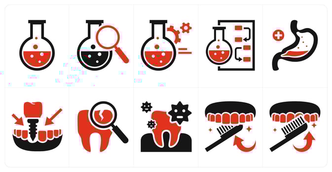 A set of 10 mix icons as research, testing, research and development, research process in red color vector