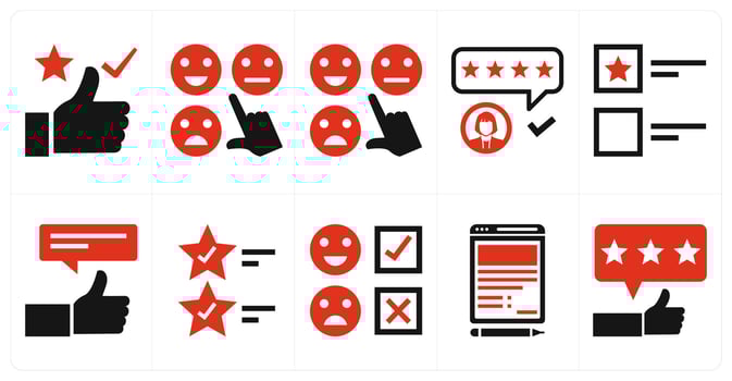 A set of 10 mix icons as appreciation, emoji feedback, feedback in red color vector