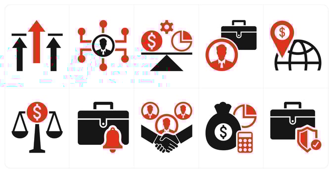 A set of 10 mix icons as breaking limits, business connectivity, budget balance in red color vector