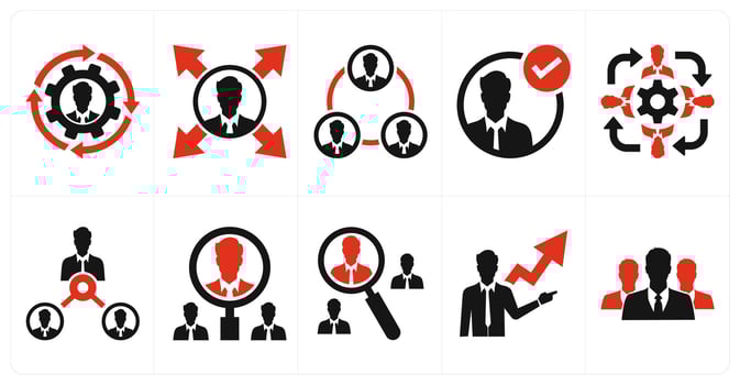 A set of 10 mix icons as business process, business opportunity, communication in red color vector