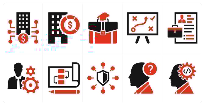 A set of 10 mix icons as real estate, primary market, portfolio in red color vector