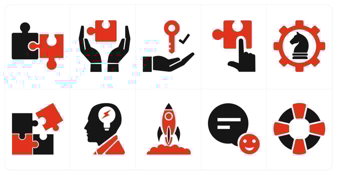 A set of 10 mix icons as solution, solution provider, strategic management in red color vector