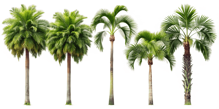 Five Diverse Palm Trees on Transparent Background High quality image five different palm png