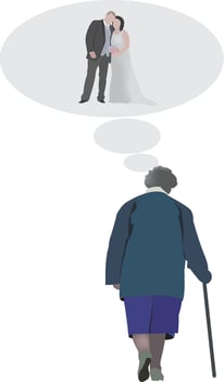 elderly person walks alone thinking about the past youth vector