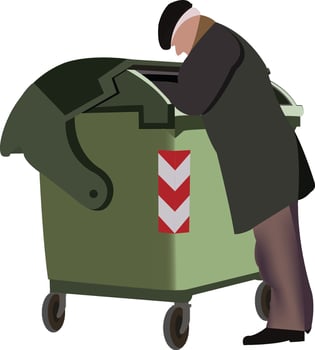 elderly person rummaging through the recycling bin vector