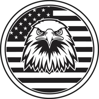 Monochrome Eagle Emblem with American Flag Backdrop a Symbol vector