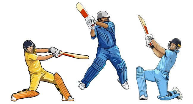 Cricket players batting in action poses vector