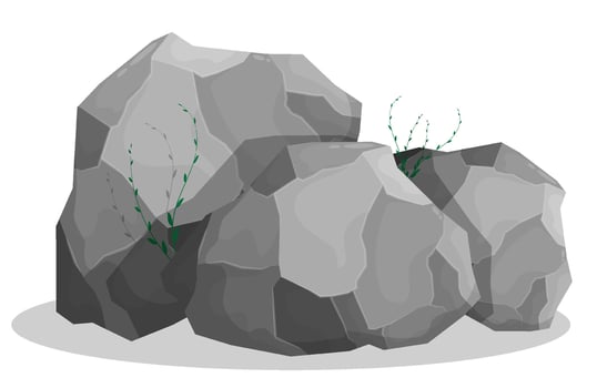 Pile of large gray stones. Natural deposits of natural granite, mining vector