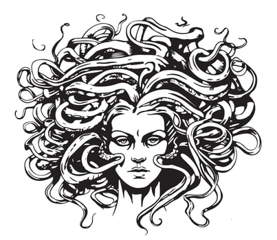 Medusa, vintage illustration in engraving style. Gorgo, Greek sculpture head vector
