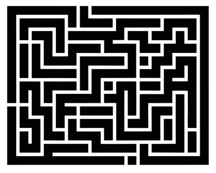Solve this Intricate Black and White Maze Puzzle A Challenging Labyrinth for Logic and Problem-Solving Skills vector