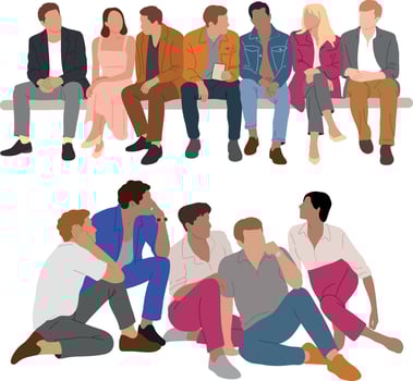 Diverse group of people sitting and lounging in casual attire women vector