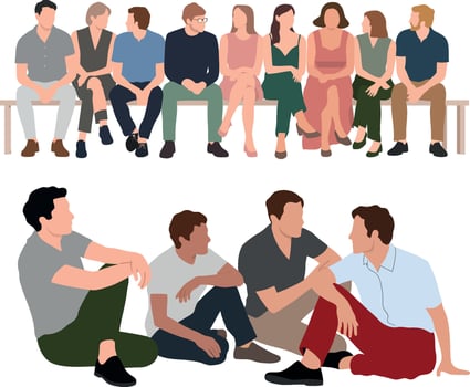 Diverse group of men and women sitting and talking on white background people vector