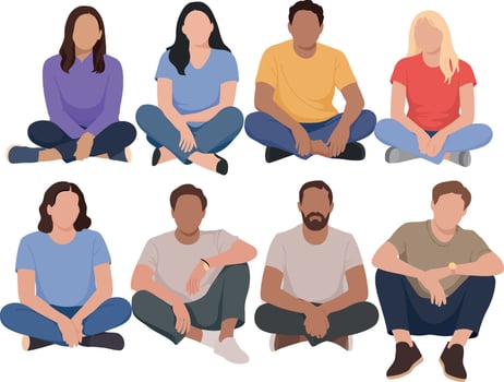 Diverse group of people sitting cross-legged in casual clothing vector