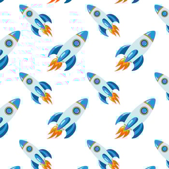 Pattern with cute flat rockets on a white background. Great for children's room, wrapping paper and textiles vector